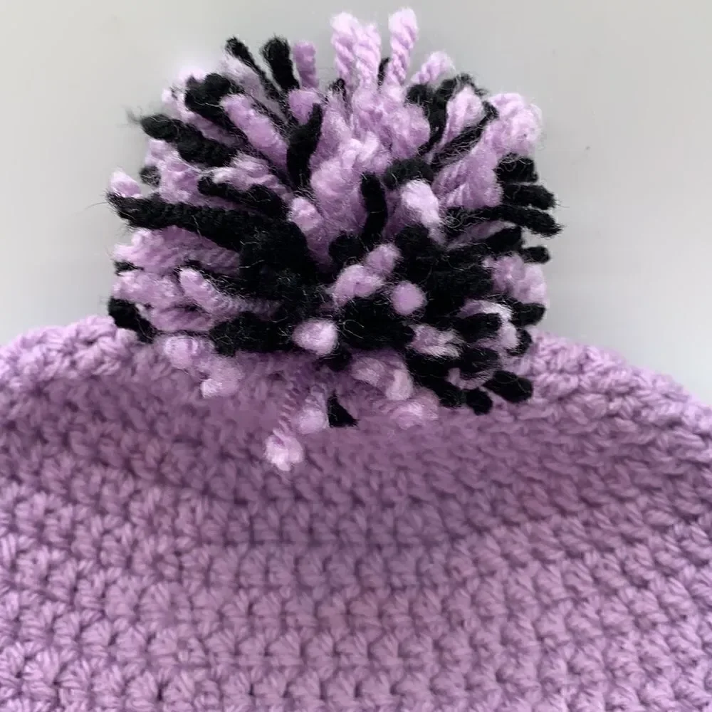 Hand made purple and black beanie cap tassel hat